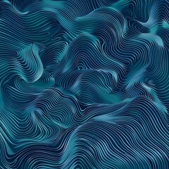 Fototapete - Abstract Wavy Pattern in Teal and Blue. An abstract pattern consisting of wavy lines in teal and blue tones, creating a dynamic and fluid design.