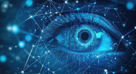 Canvas Print - A close-up of an eye with digital elements like glowing lines and data points, representing the advanced technology behind AI vision