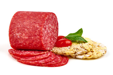 Wall Mural - Pepperoni sausage, isolated on white background.