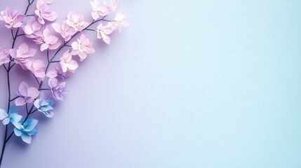 Poster - Pink and Blue Flowers on Light Blue Background.