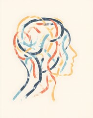 Illustration of mental health concept of silhouette of human head thoughts