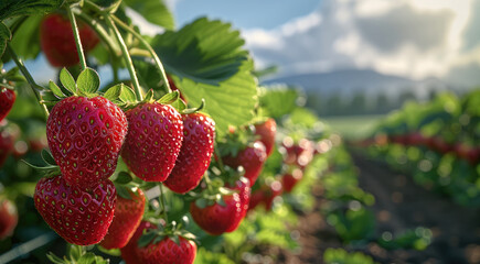 Wall Mural - Fruit orchard a lot of small strawberries. Generative AI.