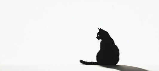 A black cat silhouette cut out from paper, positioned on a white background for a simple Halloween decoration