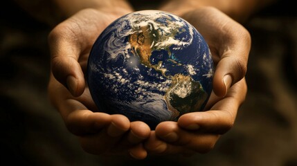 an icon of hands cradling the earth, emphasizing the conservation of natural resources.
