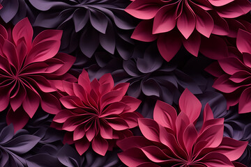 Wall Mural - A close-up shot of red and purple paper flowers with a 3D effect, arranged in a pattern.