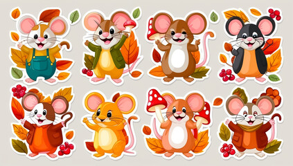 Wall Mural - sticker set, different cute funny mouse