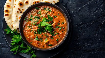 Wall Mural - Spicy Carrot Soup With Naan Bread And Pistache 