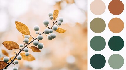 Wall Mural - Autumnal Berry Branch with Color Palette.