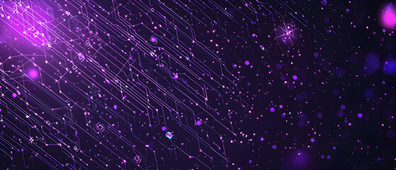 
A flat vector illustration of a graphic technology background, deep purple tones, coding elements, grid patterns, code symbols floating, modern and clean vector art, subtle lighting effects, digital 