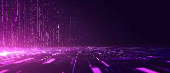 
A flat vector illustration of a graphic technology background, deep purple tones, coding elements, grid patterns, code symbols floating, modern and clean vector art, subtle lighting effects, digital 