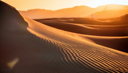 Close up real photo of sand ripples at sunset, beach or desert background