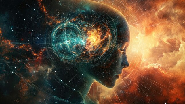 Abstract symbol of meaningful human life, set against a dynamic futuristic backdrop, capturing purpose and fulfillment