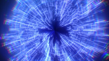 Poster - Abstract digital glowing vibrant blue light frame vortex creating a tunnel-like effect hi-tech abstract background. Video 4k