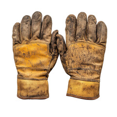 PNG Worn leather work gloves showing signs of age and use