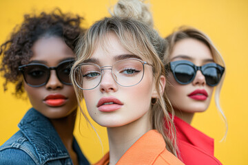 Sticker - Three women wearing glasses and red jackets pose for a photo