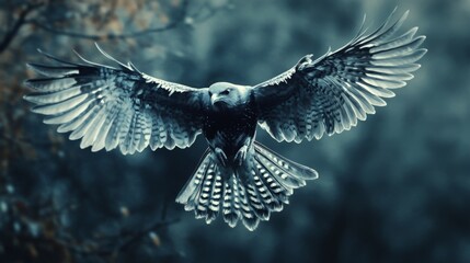 Poster - Detailed view of a soaring bird with outstretched wings, capturing its feather details in flight