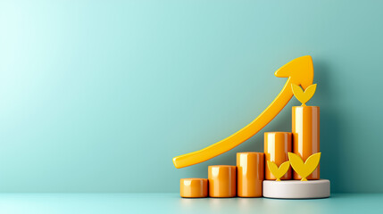 Poster - The graph showcases an upward trend with yellow bars and green leaves, representing growth and sustainability. The bright color palette enhances the motivational atmosphere of the workspace