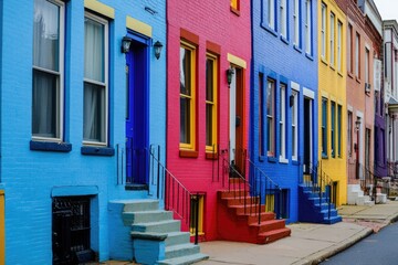 Baltimore Houses. Colorful Row Houses in Hampden with Beautiful Blue Architecture