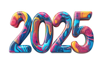 Wall Mural - Realistic colorful 2025 numbers. Colorful number isolated on transparent background.