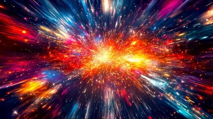 Poster - A vibrant explosion of colors and lights fills the frame. This digital abstract art captures the essence of movement and energy. Ideal for backgrounds, digital projects, or inspirational designs. AI
