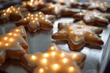 Sticker - Christmas cookies laying on a baking sheet, sparkling with festive holiday sprinkles