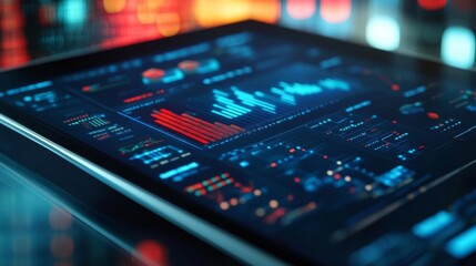 Poster - Digital tablet displaying a complex graph with analytics icons and technology overlays