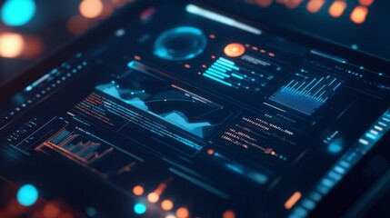 Poster - Digital tablet displaying a complex graph with analytics icons and technology overlays