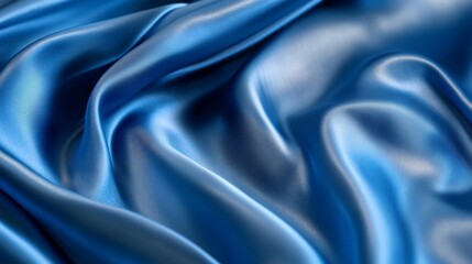 Poster - Elegant blue silk fabric flowing in the wind, smooth texture and rich color, close-up