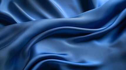 Poster - Elegant blue silk fabric flowing in the wind, smooth texture and rich color, close-up