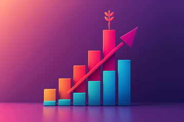 Poster - A colorful bar graph illustrates significant growth, with vibrant bars rising and a small plant emerging from the top, set against a twilight background