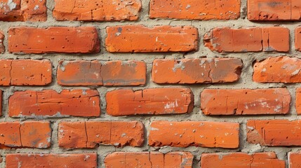 Wall Mural - Weathered Red Brick Wall, a textured urban backdrop with rustic charm, showcasing the rich history and character of vintage architecture in a vibrant setting