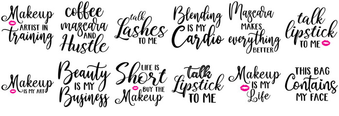 Elegant Makeup Quotes, Typography Set Vector Illustration for Motion Graphics, Advertising, Vouchers