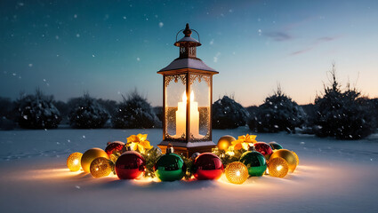 Wall Mural - christmas lantern in the snow