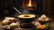 © Lzanne Studio - stock photography sizzling cheese fondue prepared aesthetically with a background of wooden table