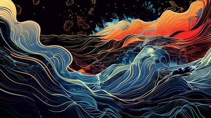 Wall Mural - Abstract Background Featuring Dynamic Line Patterns, Fluid Linework, and Striking Contrasts