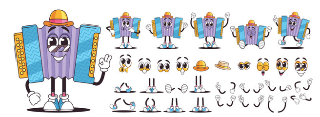 Wall Mural - Funny Cartoon Accordion Character With Various Expressions And Accessories For Creative Projects, Music, Entertainment