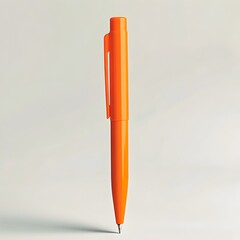 Poster - Closeup of a Bright Orange Pen Standing Upright on a Light Colored Background Minimalist Still Life Photography