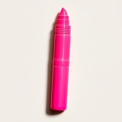 Poster - Flat Lay Photograph of a Single Pink Highlighter Marker Lying Centered on a Minimalist White Background with Clean and Contemporary Design Elements