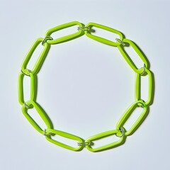 Poster - Neon Green Paper Clip Chain Arranged in a Circular Formation on a Simple Light Background Capturing a Modern and Minimalist Design Aesthetic