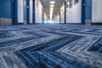 Poster - Close-Up of Blue Carpet in a Hallway