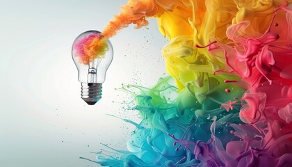 Canvas Print - A visually striking image of a light bulb with colorful paint splashes, symbolizing creativity, innovation, and the birth of new ideas.