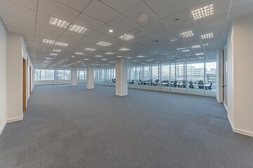Poster - empty modern office space with glass walls and city view