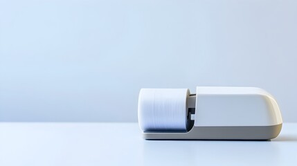 Poster - A clean and modern desktop tape dispenser with a roll of adhesive tape isolated on a plain white background with ample space for text or graphic elements
