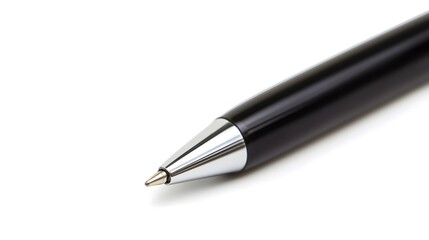 Poster - Closeup photograph of a single ballpoint pen with the cap off isolated on a plain white background  This minimalist image provides a clean and simple canvas for creative projects text overlays