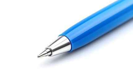 Poster - A closeup photographic view of a single ballpoint pen with the cap removed isolated on a clean white background with ample copy space  This image showcases the essential writing tool in a minimalist