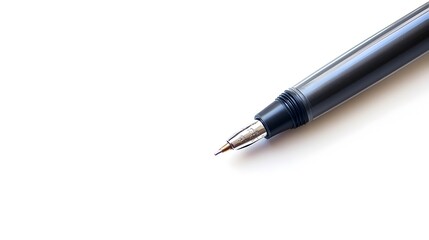 Poster - Closeup photograph of a classic ballpoint pen with the cap removed isolated on a plain white background with ample space for text logos or branding  The pen is positioned in a simple