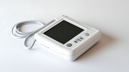 Poster - Closeup of a digital pulse oximeter medical device isolated on a plain white background  The oximeter is designed to measure and display a patient s oxygen levels