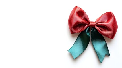 Poster - Elegant red and green Christmas bow isolated on a clean white background with ample copy space  Festive holiday graphic element for greeting cards gift tags or other seasonal designs