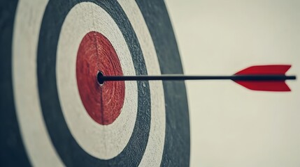 Poster - Target Arrow Hitting Bullseye Symbolizing Business Goals Success and Achievement Isolated on White Background with Copy Space for Motivational Text or Advertising