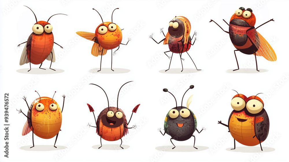 Cockroach Cartoon Fancy Eight funny cartoon cockroaches with big eyes and different colors are ...